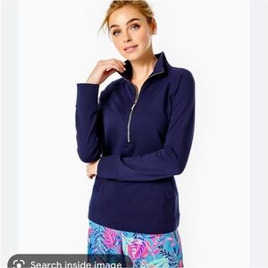 Lilly Pulitzer Skipper Popover Solid Navy Blue Pullover Half Zip Sz XS